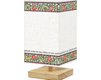Aaronic Blessing Square Table Lamp – Floral Scripture Watercolor Christian Jewish Home Decor Gift