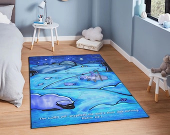 Psalm 23 Kids Rug Original Bible Verse Artwork Christian Nursery Decor