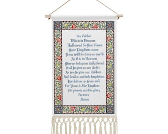 Lords Prayer Floral Hanging Wall Art - Christian Scripture Faith Decor Gift