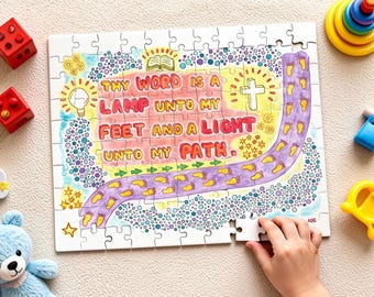 Rompecabezas bíblico del Salmo 119:105 para niños, actividad cristiana en tonos pastel para la familia, regalo bíblico, presente con versículos de los Salmos.