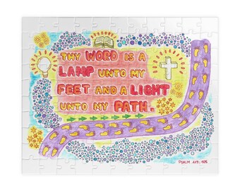 Psalm 119:105 Scripture Puzzle for Kids Christian Pastel Family Activity Gift