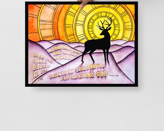 Poster del Salmo 42, sagoma di cervo, stampa artistica, regalo per arredamento cristiano.