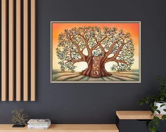 Frutos del Espíritu Santo: Dibujo de un olivo, lienzo enmarcado, arte cristiano para pared, regalo.