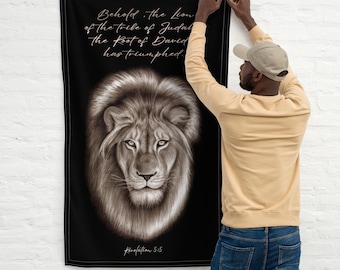 Lion of Judah Flag, Christian Home Decor, Revelation 5:5 Scripture Banner