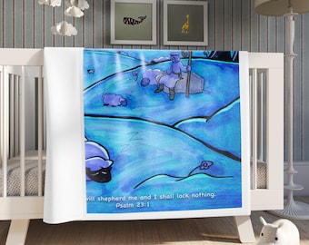 The Lord is My Shepherd Fleece Baby or Kids Blanket Psalm 23 Christian Nursery Decor