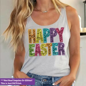 Happy Easter Racerback Tank Top, Not Real Sequins, Easter Vneck Shirt, Cute Easter Tee, Colorful Easter Shirts,SR68