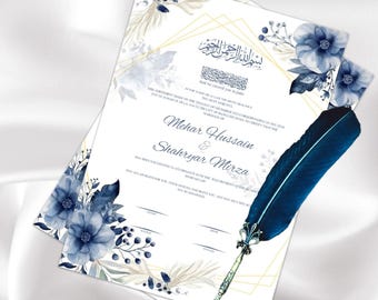 Elegant Islamic Nikah Nama Template | Luxury Muslim Marriage Certificate | Printable Floral Wedding Contract