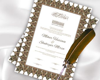 Luxury Islamic Nikah Nama | Personalized Muslim Marriage Certificate