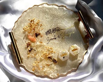 パーソナライズされたイスラム樹脂 | イスラム教徒の結婚祝い | 花柄ゴールド樹脂装飾 | ニカーネームの記念品