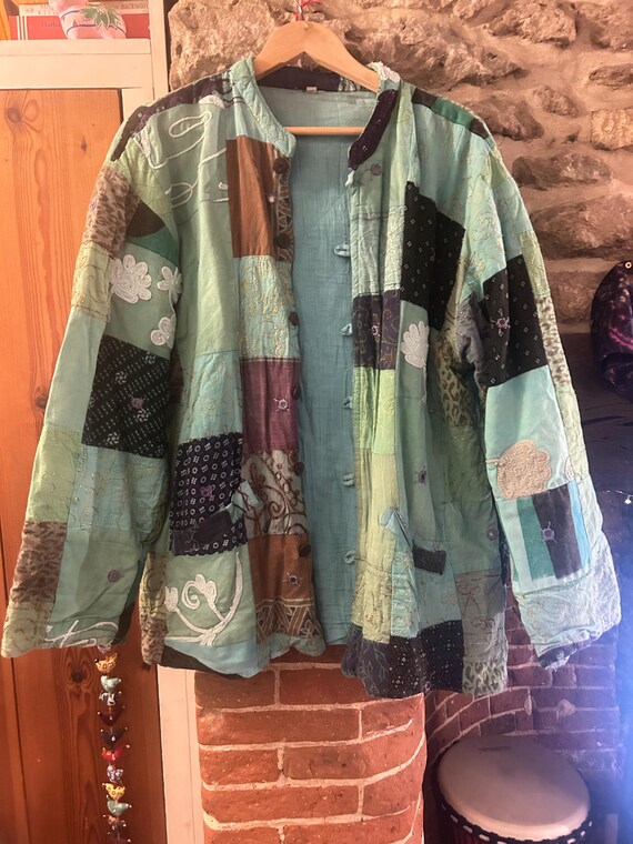 Vintage Green Boho Patchwork hippy patchwork jack… - image 6