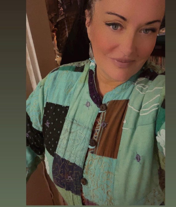 Vintage Green Boho Patchwork hippy patchwork jack… - image 2