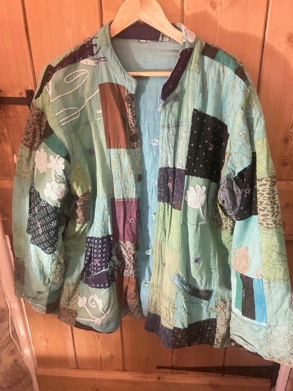 Vintage Green Boho Patchwork hippy patchwork jack… - image 1