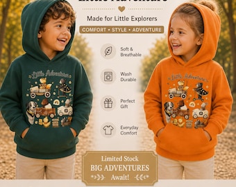 Little Adventurer-kinderhoodie, kampeersweater bosdieren, uniseks katoenmix voor peuters