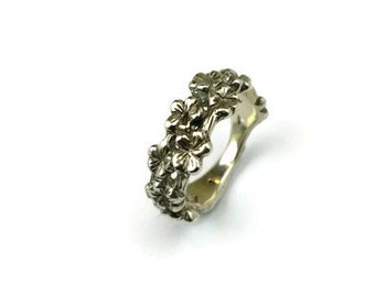 Twig ring Sakura silver cherry blossom ring size M uk