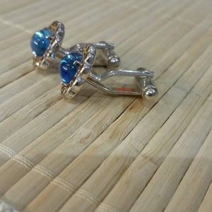 Victorian Style cufflinks, silver, blue topaz and citrine image 3