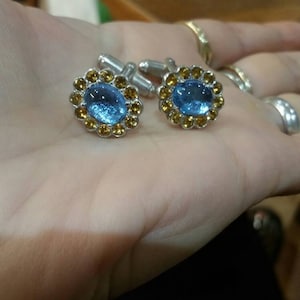 Victorian Style cufflinks, silver, blue topaz and citrine image 1