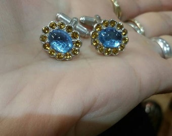 Victorian Style cufflinks, silver, blue topaz and citrine