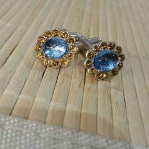 Victorian Style cufflinks, silver, blue topaz and citrine image 2