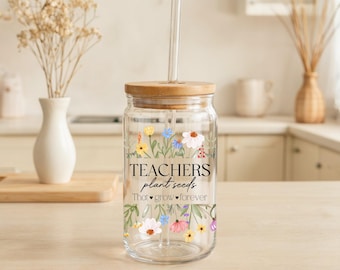 Copo de vidro floral para professor – Presente de agradecimento exclusivo