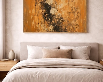 Moody Bedroom Wall Art, Charcoal and Ochre Abstract, Digital Download
