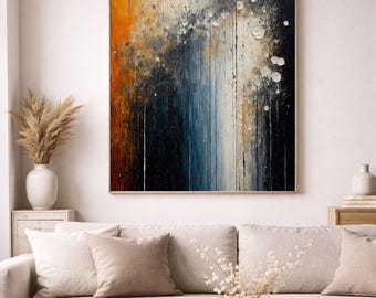 Slate and Rust, Modern Living Room Wall Art Print, Digital Download