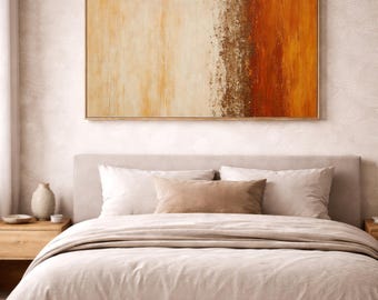 Minimalist Bedroom Wall Art Print, Beige and Rust Abstract, Digital Download