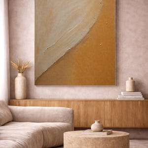Moderne woonkamer muurkunstprint, beige en oker abstract, digitale download
