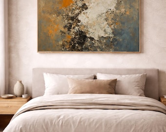 Textured Bedroom Wall Art Print, Slate and Ochre Abstract, Digital Download