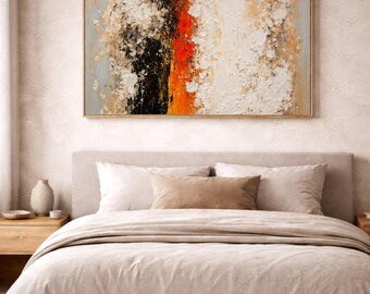 Above Bed Wall Art Print, White & Ochre Abstract, Digital Download
