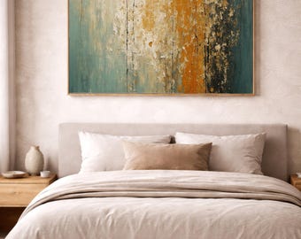 Teal and Ochre Bedroom Wall Art Print, Digital Download