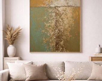 Statement Living Room Wall Art, Teal and Ochre Abstract, Digital Download
