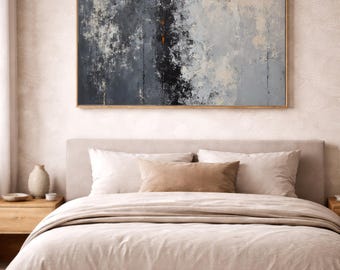 Modern Bedroom Wall Art Print, Slate & Charcoal Abstract, Digital Download