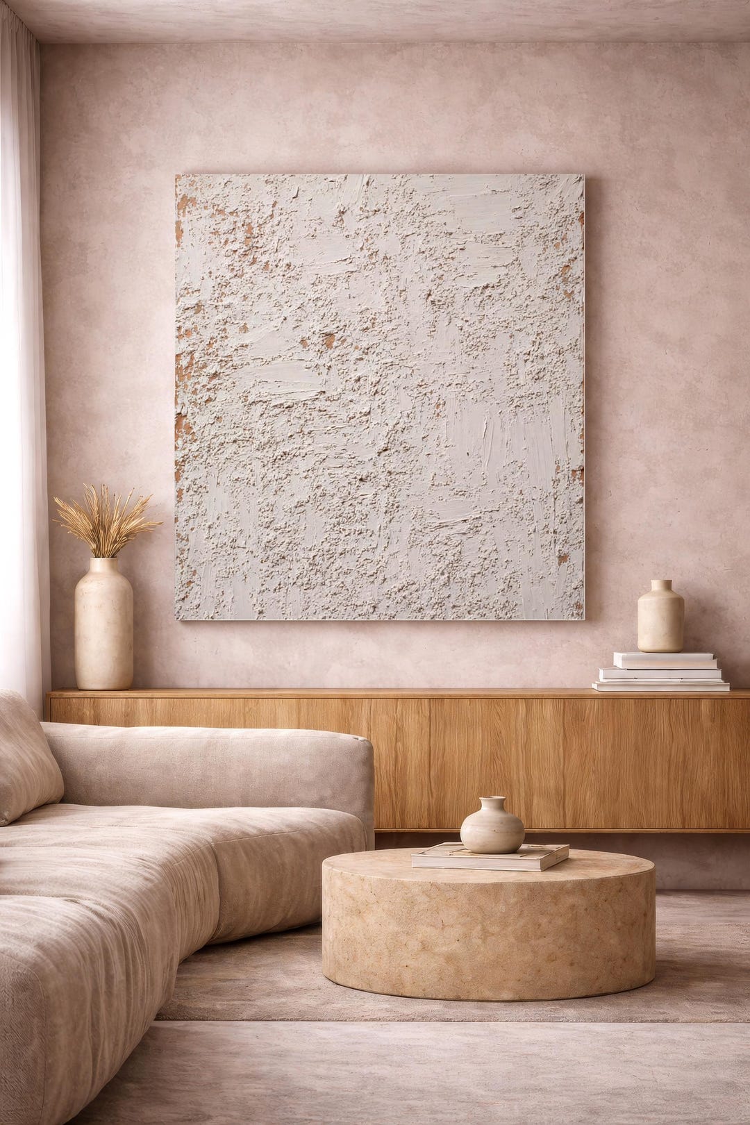 Textured Wall Art Print | Minimalist Plaster Abstract in White Brown ...