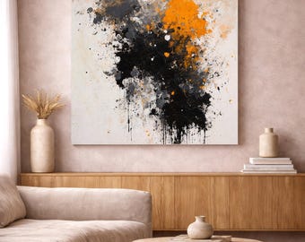 Statement Living Room Wall Art, Charcoal and Slate Abstract, Digital Download