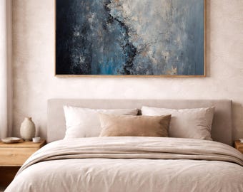 Moody Blue Bedroom Wall Art, Gray Textured Abstract, Digital Download