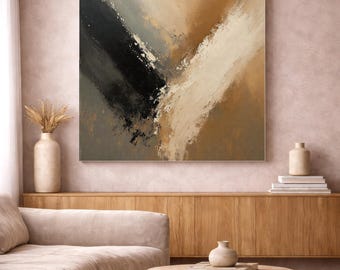 Modern Living Room Wall Art Print, Slate and Ochre Abstract, Digital Download