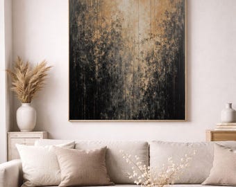 Modern Living Room Wall Art Print, Charcoal and Ochre Abstract, Digital Download