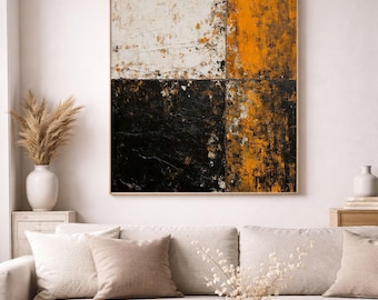 Modern Living Room Wall Art Print, Charcoal and Ochre Abstract, Digital Download