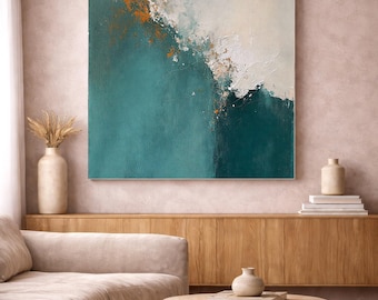 Neutral Textured Abstract Wall Art, Neutral and Teal Print, Living Room Digital Download