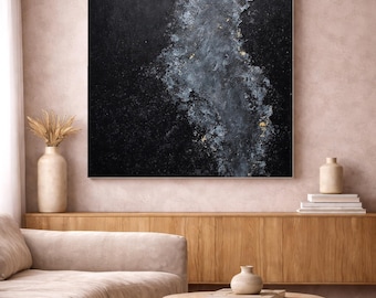 Living Room Wall Art Print, Charcoal and Slate Abstract, Digital Download