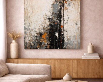 Moody Living Room Wall Art Print, Black and Ochre Abstract, Digital Download