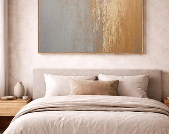 Textured Bedroom Wall Art Print, Slate & Ochre Abstract, Digital Download