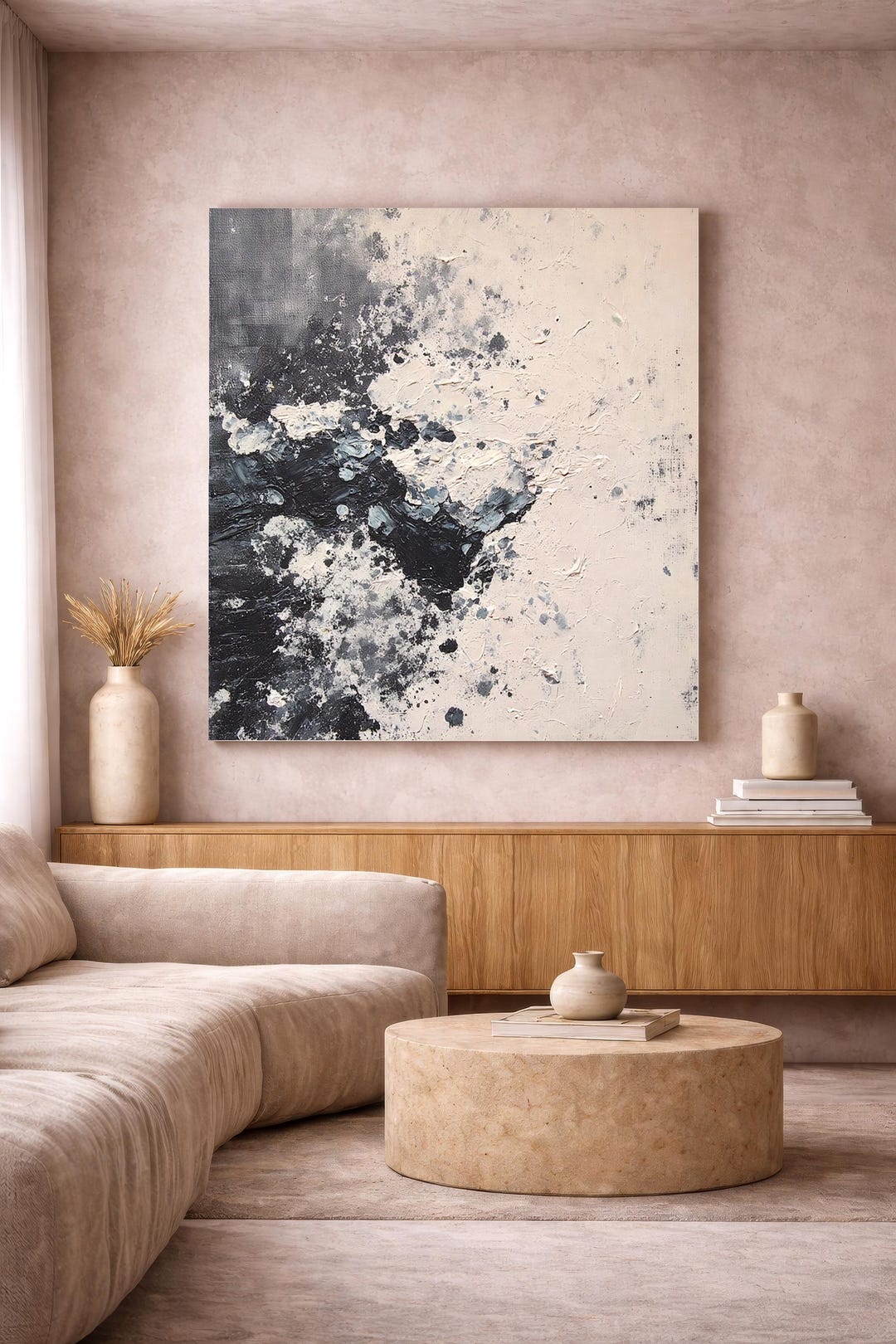 Textured Abstract Wall Art | Black White Minimalist Canvas | Modern ...