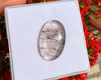 AAA Red Rutile Quartz Oval Cabochon, Natural Needle Inclusion Gemstone for Jewelry Making, Pendant Stone Gift for Her