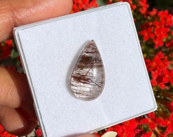 AAA Red Rutile Quartz Pear Cabochon Loose Gemstone, Natural Crystal for Jewelry Making, Pendant Stone Gift for Her