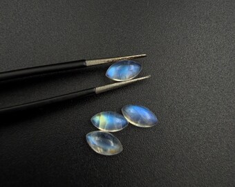 AAA Rainbow Moonstone Marquise Cabochons, Flashy Natural Gemstones for Jewelry Making, Moonstone Gift for Her Pack of 4