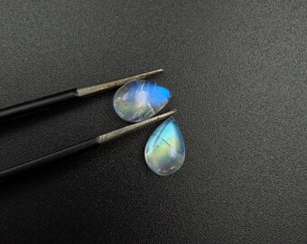 AAA Rainbow Moonstone Pear Cabochons, Flashy Natural Gemstones for Jewelry Making, Moonstone Gift for Her Pack of 3