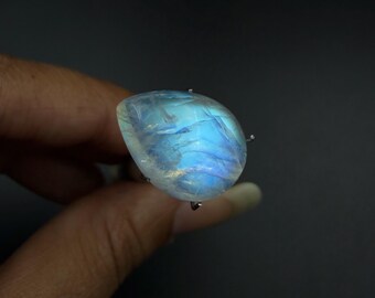 AAA Rainbow Moonstone Pear Cabochon, Flashy Natural Gemstone for Jewelry Making, Moonstone Gift for Her