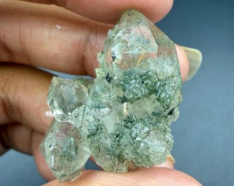 Natural Green Phantom Quartz with Golden Rutile Crystal, Reiki Healing Stone, Home Decor Crystal Gift for Her