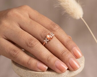 Natural Sunstone Ring in 925 Sterling Silver | Adjustable Gemstone Ring | Crystal Healing Ring | Gift for Her | Rose Gold Ring